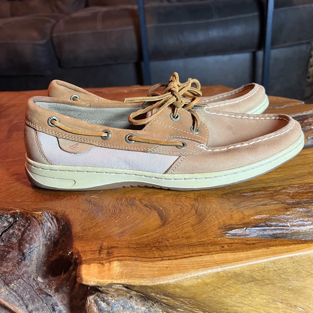 Sperry Top-Sider 2-Eye Boat Shoes Leather Canvas Women’s 8.5 Tan
